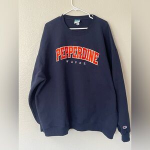 Vintage Champion Eco Fleece Pepperdine WAVES Crew Neck Sweatshirt XXL Blue